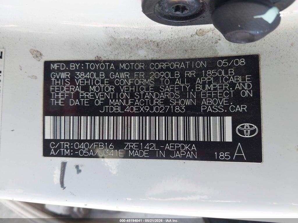 JTDBL40EX9J027183 2009 TOYOTA COROLLA photo no. 9