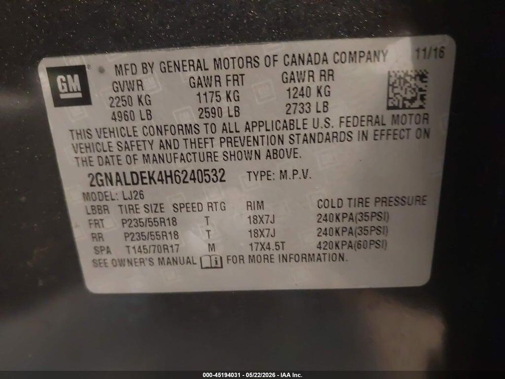 2GNALDEK4H6240532 2017 CHEVROLET EQUINOX photo no. 9