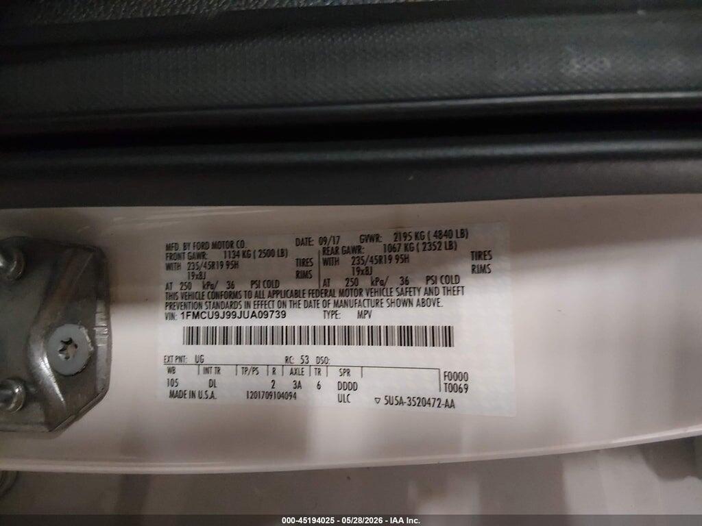 1FMCU9J99JUA09739 2018 FORD ESCAPE photo no. 9