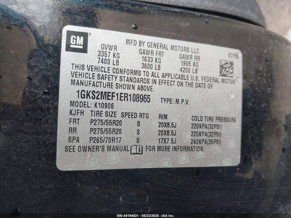 1GKS2MEF1ER108965 2014 GMC YUKON XL 1500 photo no. 9