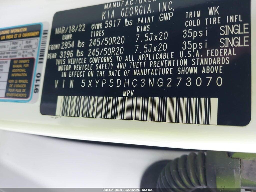 5XYP5DHC3NG273070 2022 KIA TELLURIDE photo no. 9