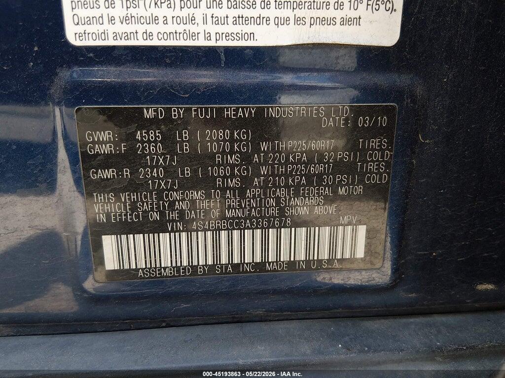 4S4BRBCC3A3367678 2010 SUBARU OUTBACK photo no. 9