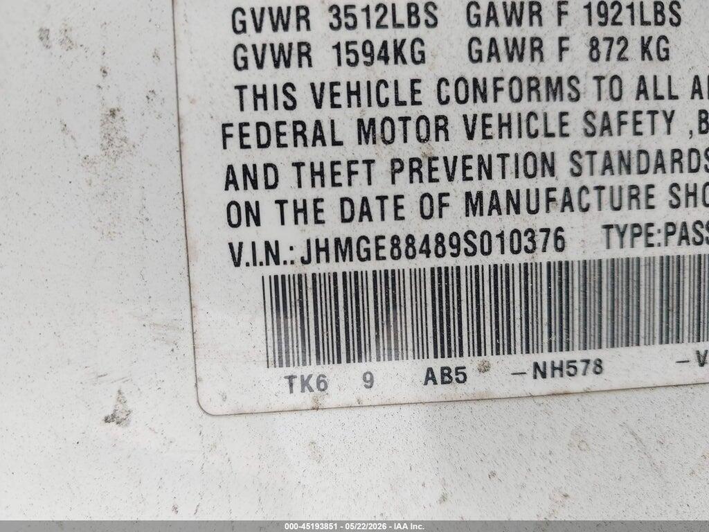 JHMGE88489S010376 2009 HONDA FIT photo no. 9