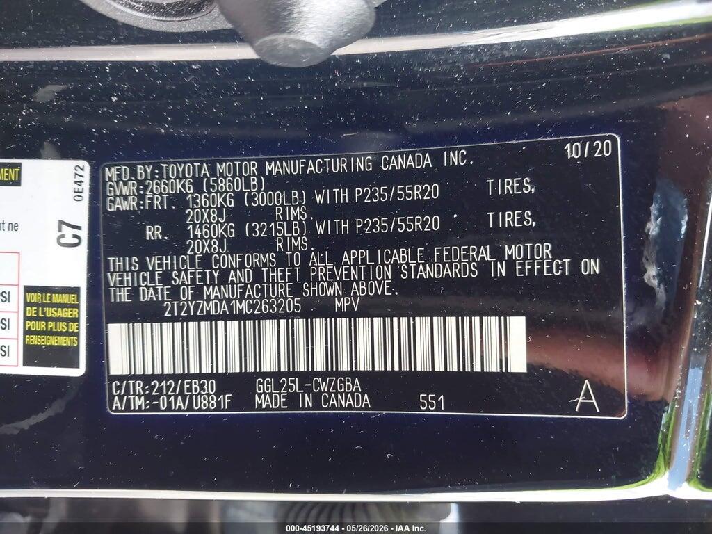 2T2YZMDA1MC263205 2021 LEXUS RX 350 photo no. 9