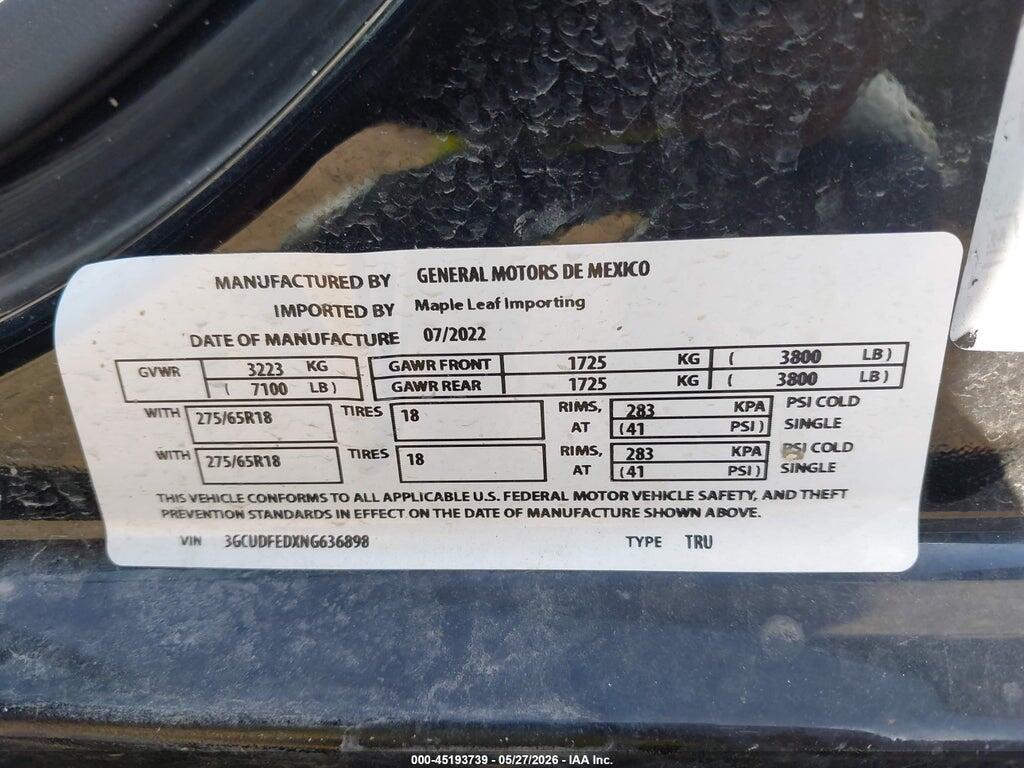 3GCUDFEDXNG636898 2022 CHEVROLET SILVERADO 1500 photo no. 9