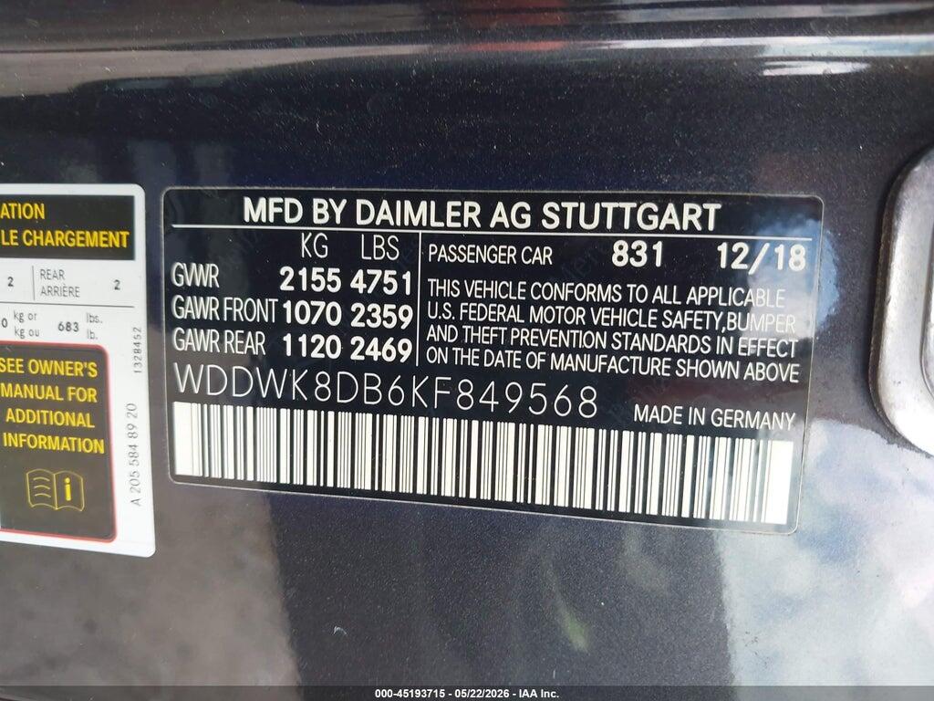 WDDWK8DB6KF849568 2019 MERCEDES-BENZ C 300 photo no. 9