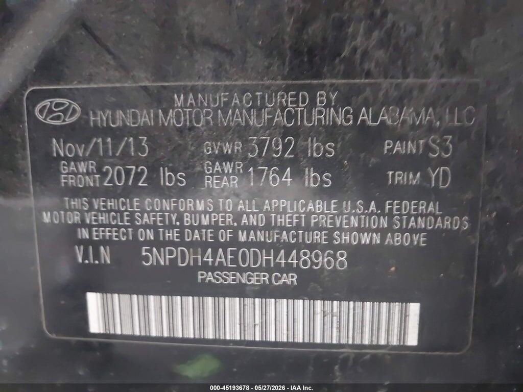 5NPDH4AE0DH448968 2013 HYUNDAI ELANTRA photo no. 9