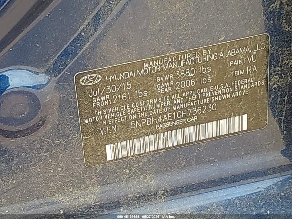 5NPDH4AE1GH736230 2016 HYUNDAI ELANTRA photo no. 9