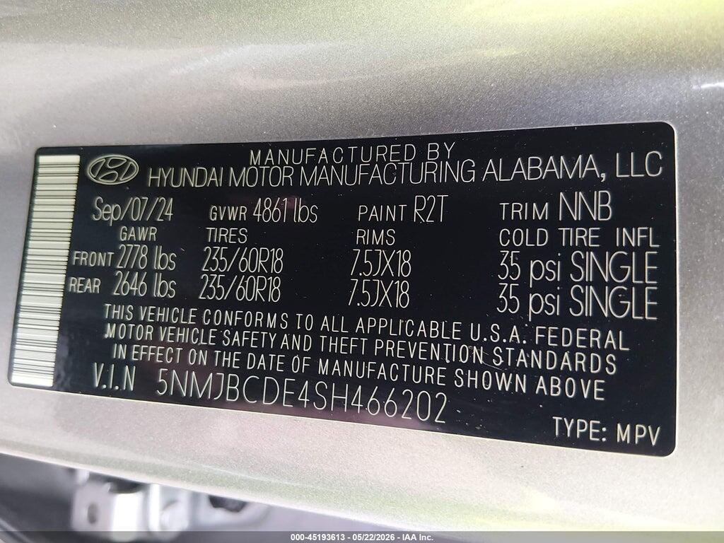 5NMJBCDE4SH466202 2025 HYUNDAI TUCSON photo no. 9