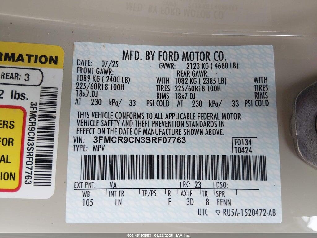 3FMCR9CN3SRF07763 2025 FORD BRONCO SPORT photo no. 9