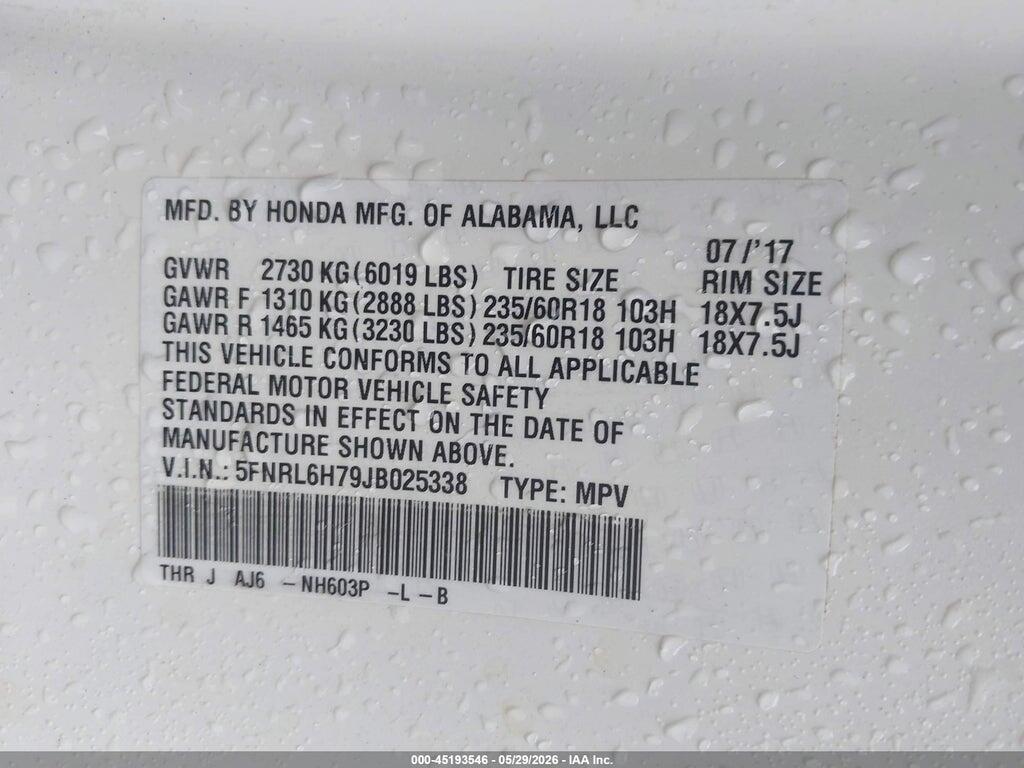 5FNRL6H79JB025338 2018 HONDA ODYSSEY photo no. 9