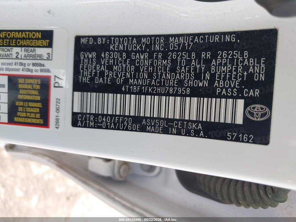 4T1BF1FK2HU787958 2017 TOYOTA CAMRY photo no. 9