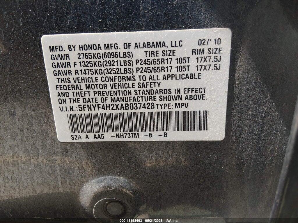 5FNYF4H2XAB037428 2010 HONDA PILOT photo no. 9