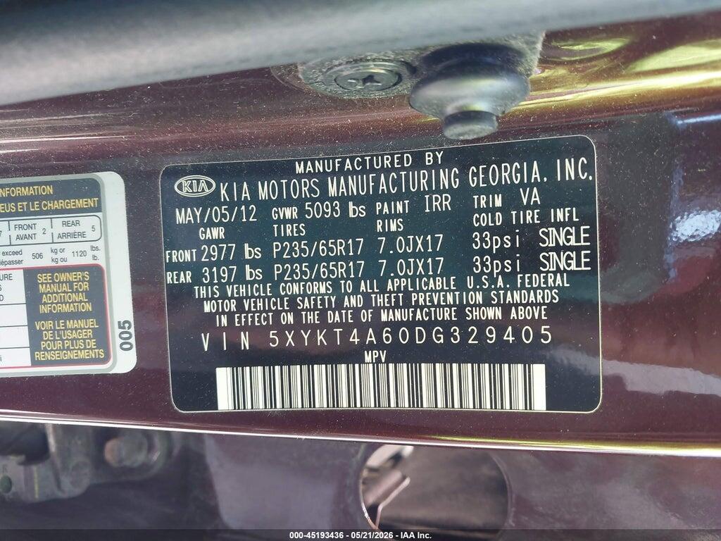 5XYKT4A60DG329405 2013 KIA SORENTO photo no. 9