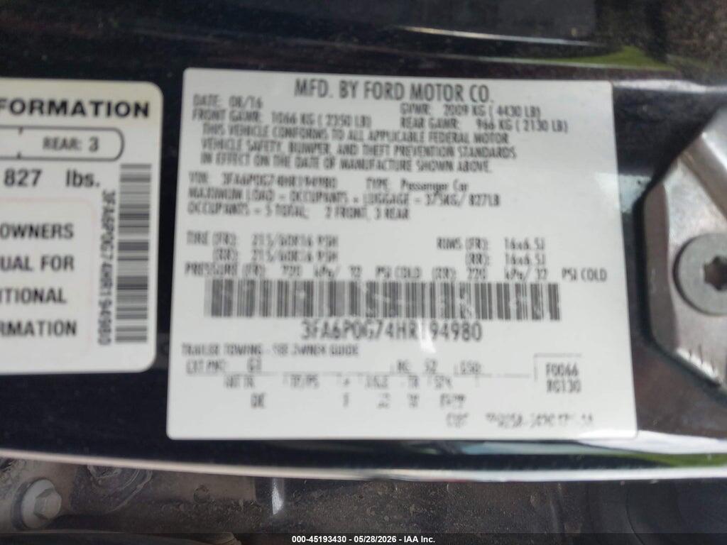 3FA6P0G74HR194980 2017 FORD FUSION photo no. 9