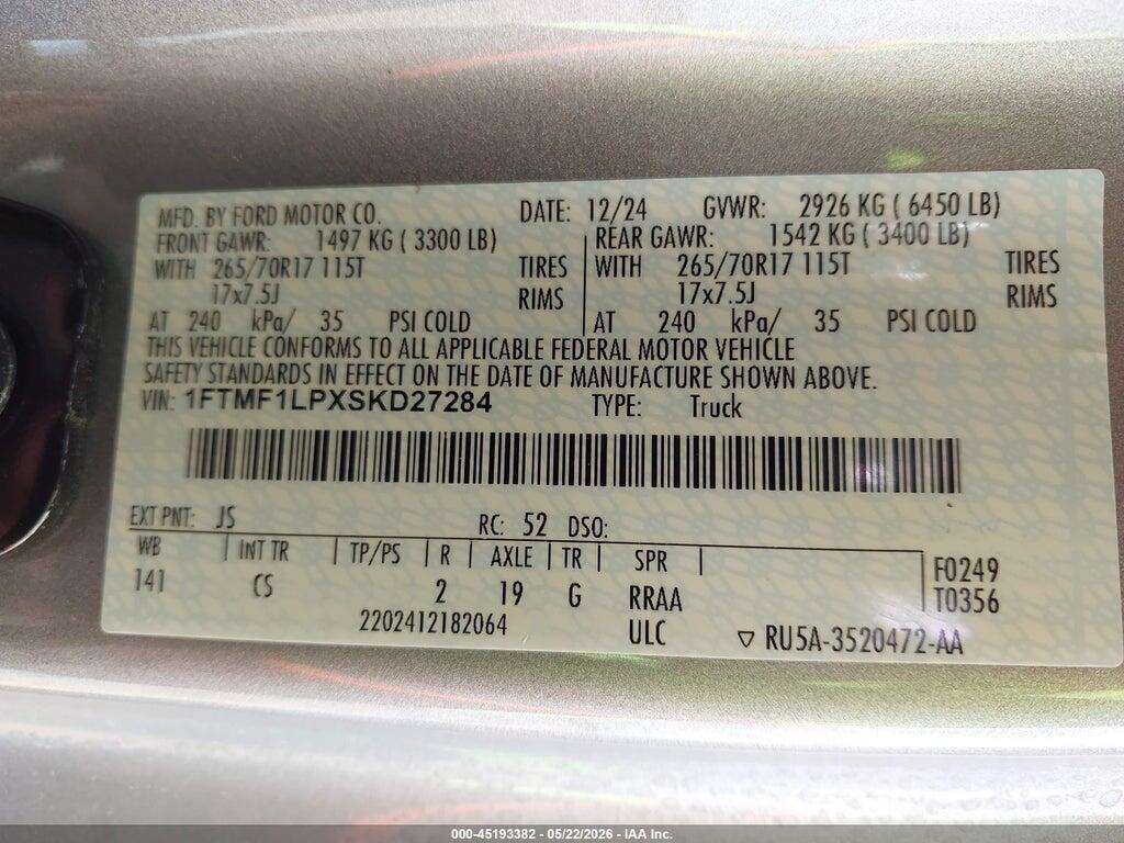 1FTMF1LPXSKD27284 2025 FORD F-150 photo no. 9