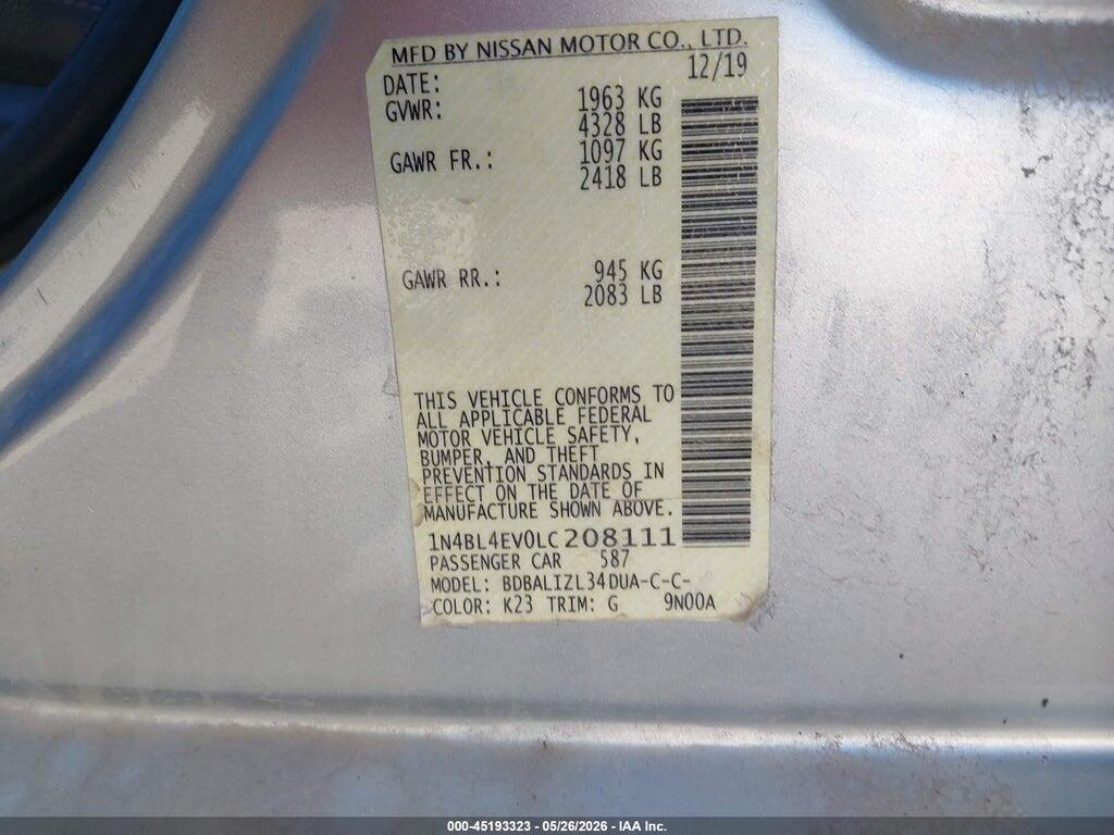 1N4BL4EV0LC208111 2020 NISSAN ALTIMA photo no. 9