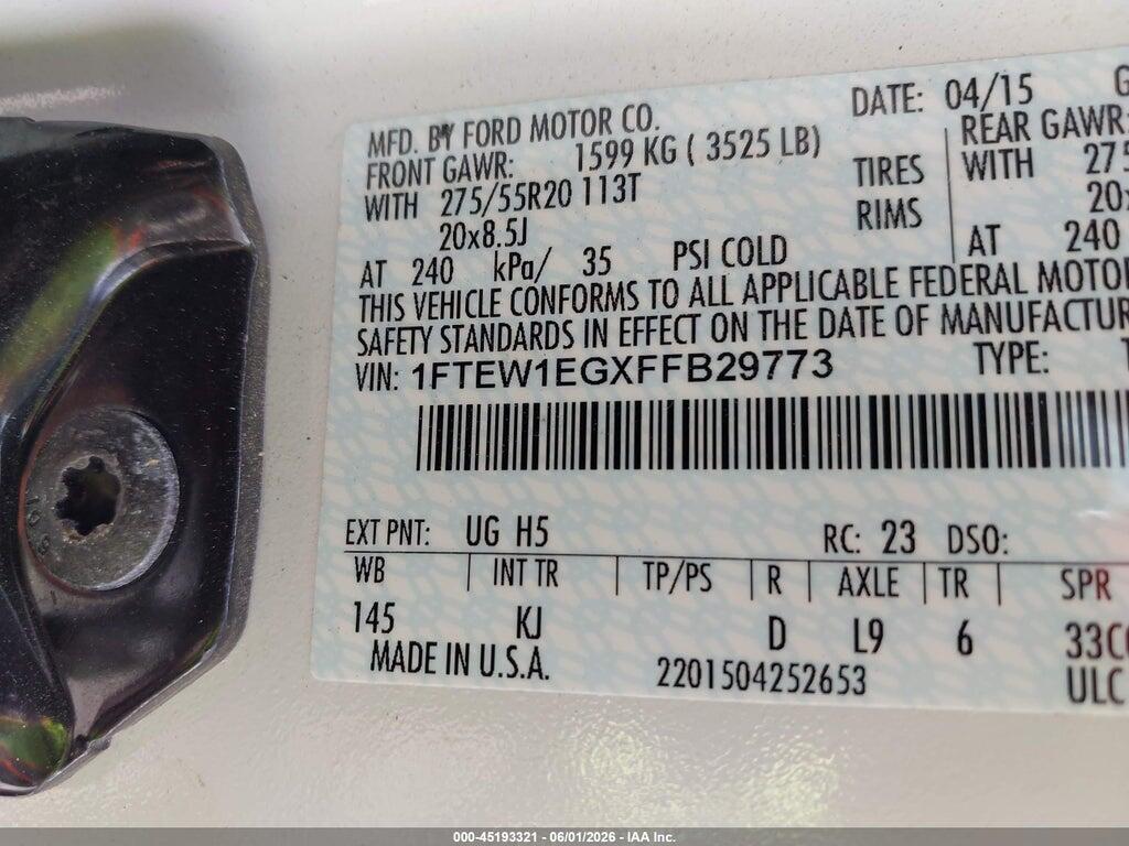 1FTEW1EGXFFB29773 2015 FORD F-150 photo no. 9