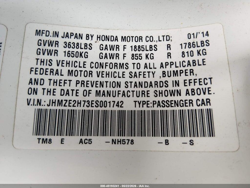 JHMZE2H73ES001742 2014 HONDA INSIGHT photo no. 9