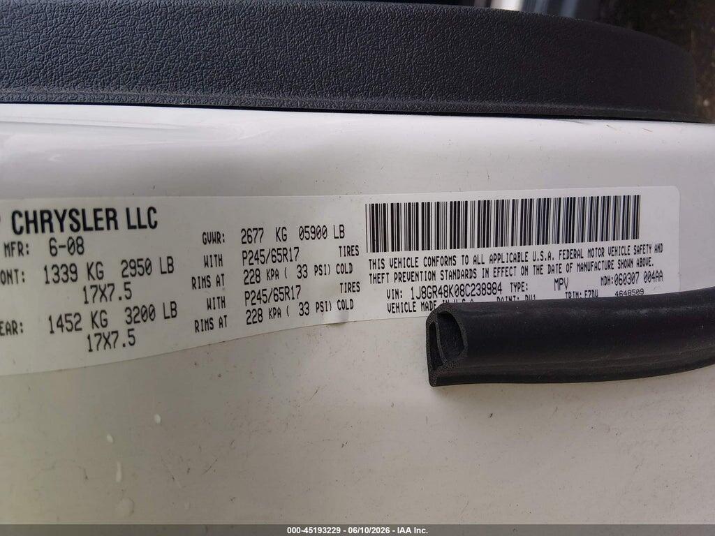 1J8GR48K08C238984 2008 JEEP GRAND CHEROKEE photo no. 9