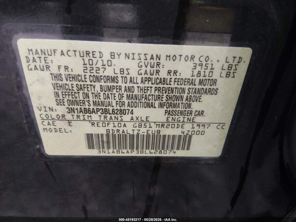 3N1AB6AP3BL628074 2011 NISSAN SENTRA photo no. 9