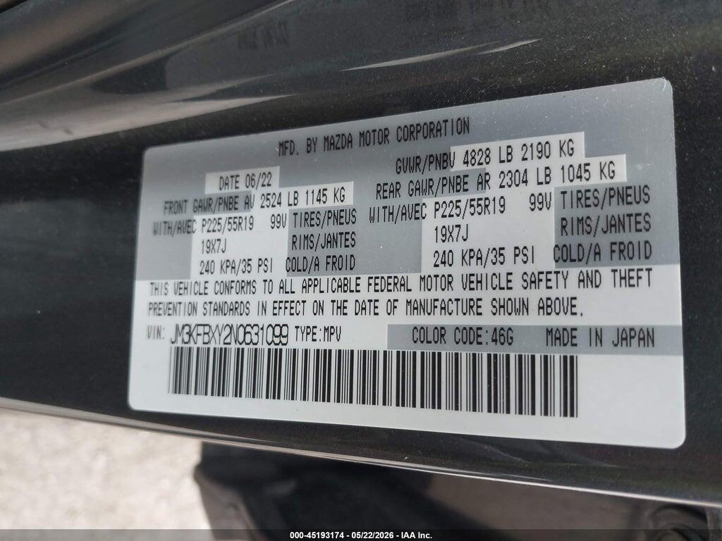 JM3KFBXY2N0631099 2022 MAZDA CX-5 photo no. 9