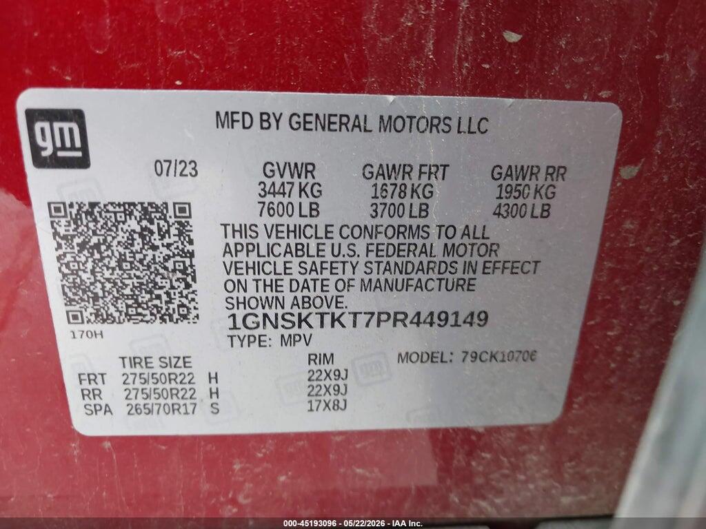 1GNSKTKT7PR449149 2023 CHEVROLET TAHOE photo no. 9