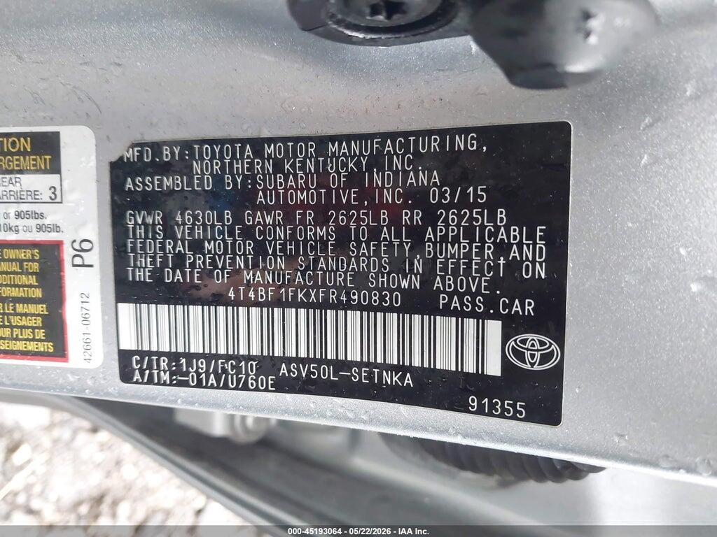 4T4BF1FKXFR490830 2015 TOYOTA CAMRY photo no. 9