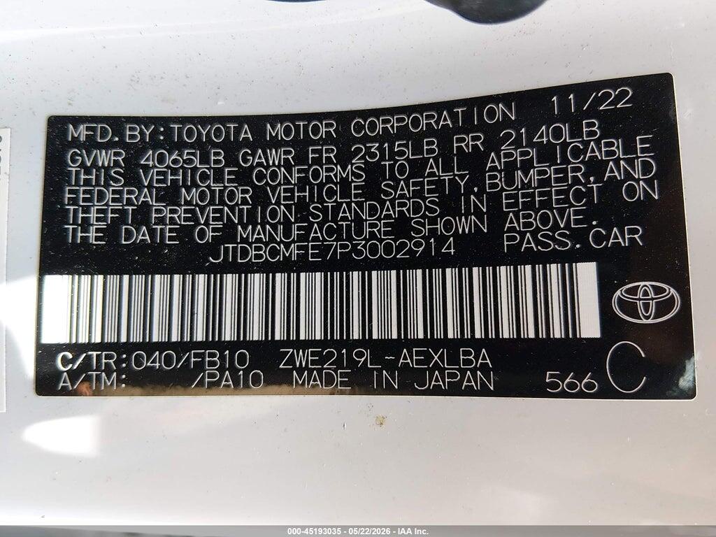 JTDBCMFE7P3002914 2023 TOYOTA COROLLA photo no. 9