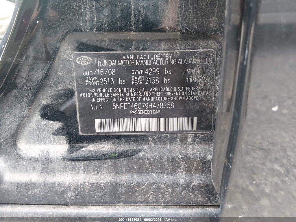 5NPET46C79H478258 2009 HYUNDAI SONATA photo no. 9