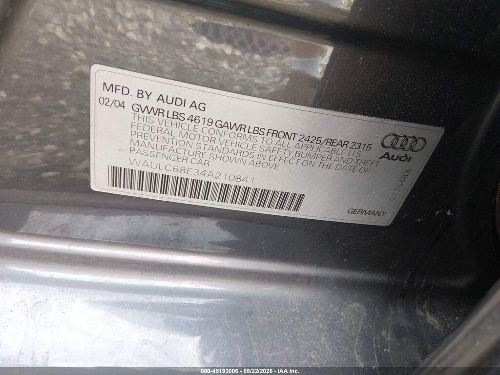 WAULC68E34A210841 2004 AUDI A4 photo no. 9