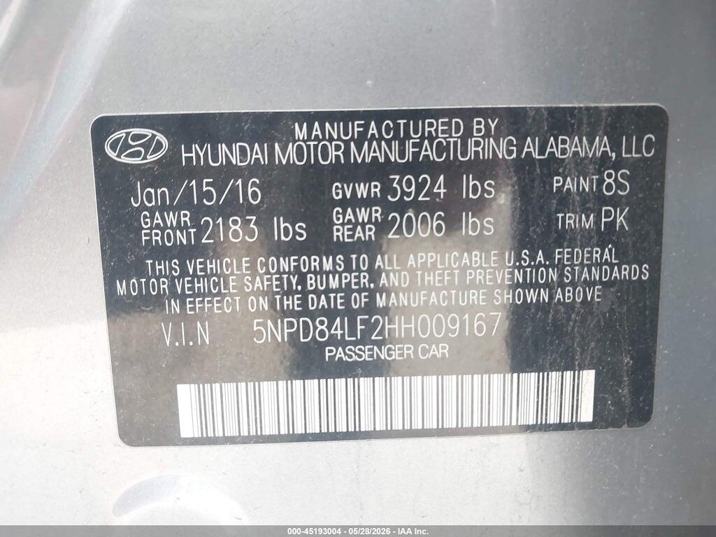 5NPD84LF2HH009167 2017 HYUNDAI ELANTRA photo no. 9