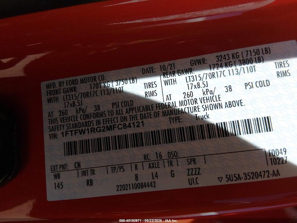 1FTFW1RG2MFC84121 2021 FORD F-150 photo no. 9