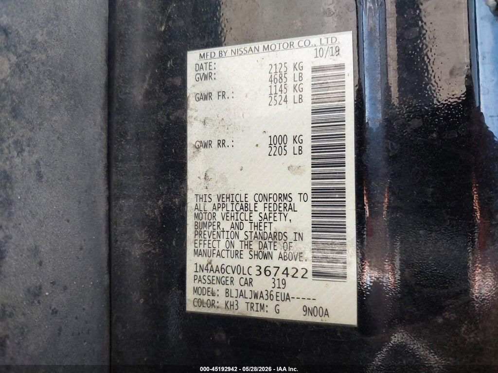 1N4AA6CV0LC367422 2020 NISSAN MAXIMA photo no. 9