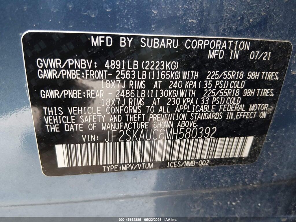 JF2SKAUC6MH580392 2021 SUBARU FORESTER photo no. 9