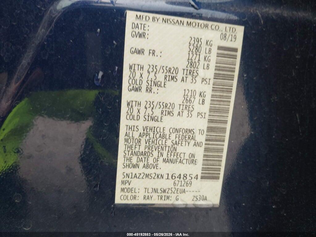 5N1AZ2MS2KN164854 2019 NISSAN MURANO photo no. 9