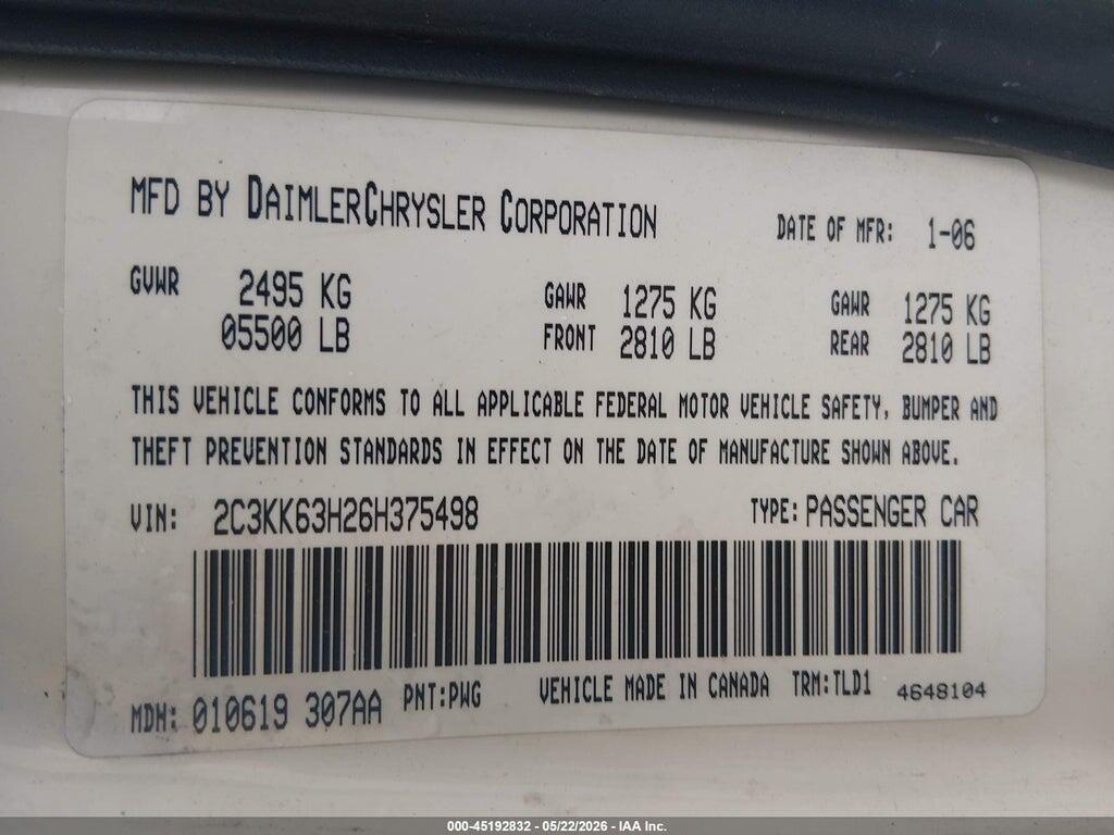 2C3KK63H26H375498 2006 CHRYSLER 300C photo no. 9