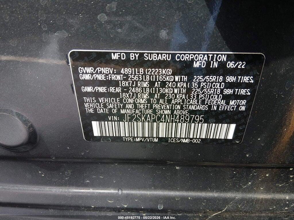 JF2SKAPC4NH489795 2022 SUBARU FORESTER photo no. 9