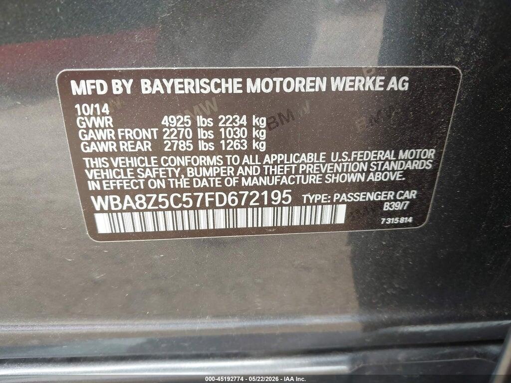 WBA8Z5C57FD672195 2015 BMW 328I GRAN TURISMO photo no. 9