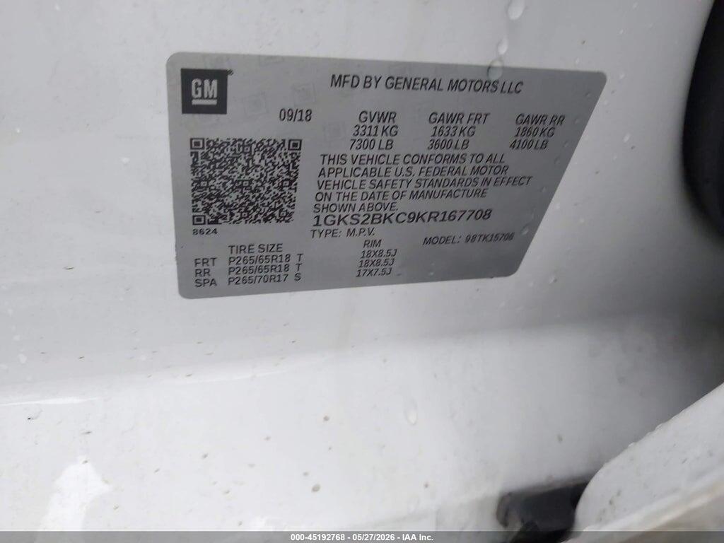 1GKS2BKC9KR167708 2019 GMC YUKON photo no. 9