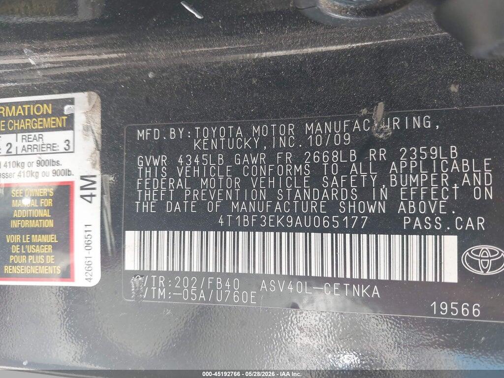 4T1BF3EK9AU065177 2010 TOYOTA CAMRY photo no. 9
