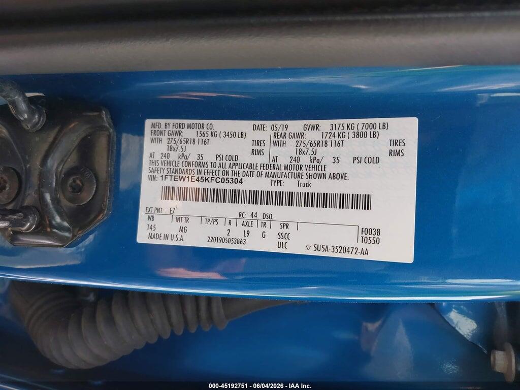1FTEW1E45KFC05304 2019 FORD F-150 photo no. 9