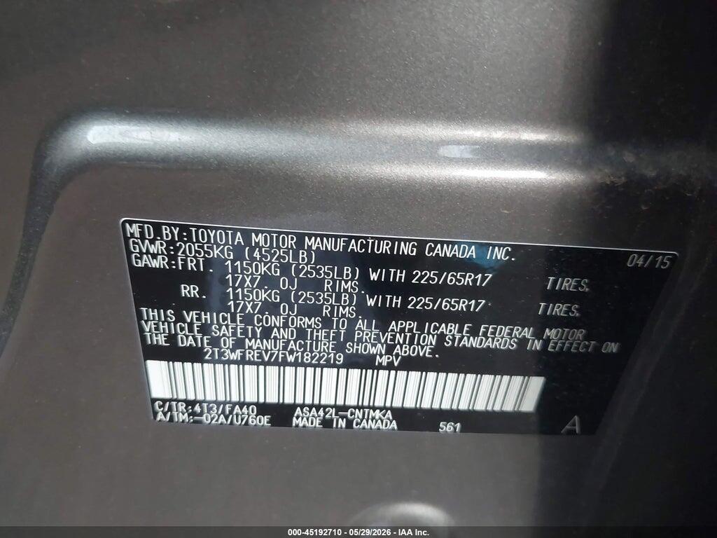 2T3WFREV7FW182219 2015 TOYOTA RAV4 photo no. 9