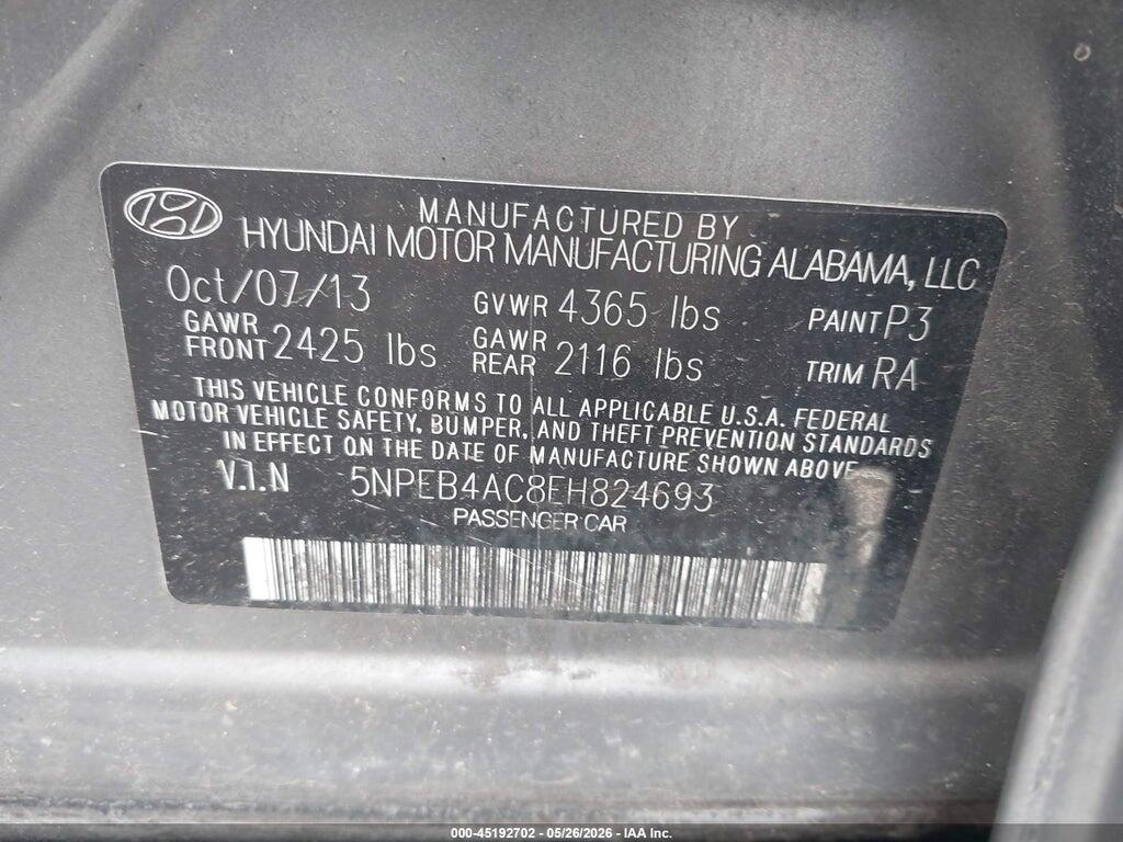 5NPEB4AC8EH824693 2014 HYUNDAI SONATA photo no. 9