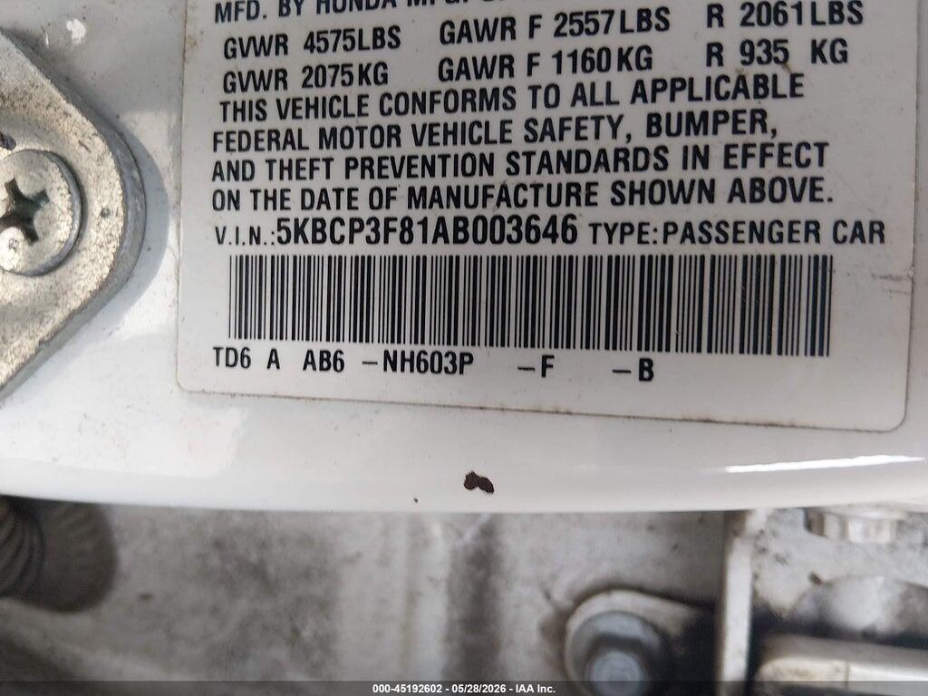 5KBCP3F81AB003646 2010 HONDA ACCORD photo no. 9