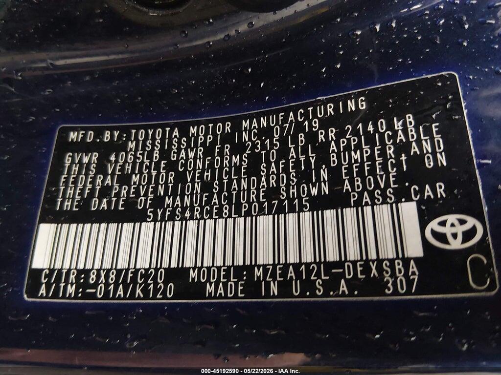 5YFS4RCE8LP017115 2020 TOYOTA COROLLA photo no. 9