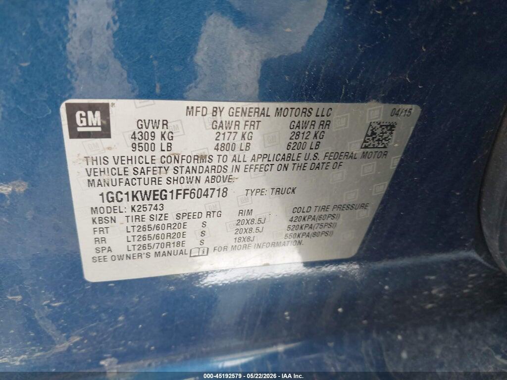 1GC1KWEG1FF604718 2015 CHEVROLET SILVERADO 2500HD photo no. 9