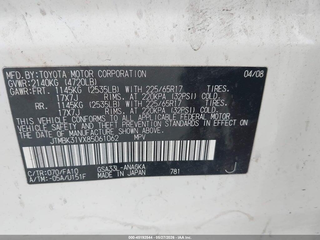 JTMBK31VX85061062 2008 TOYOTA RAV4 photo no. 9