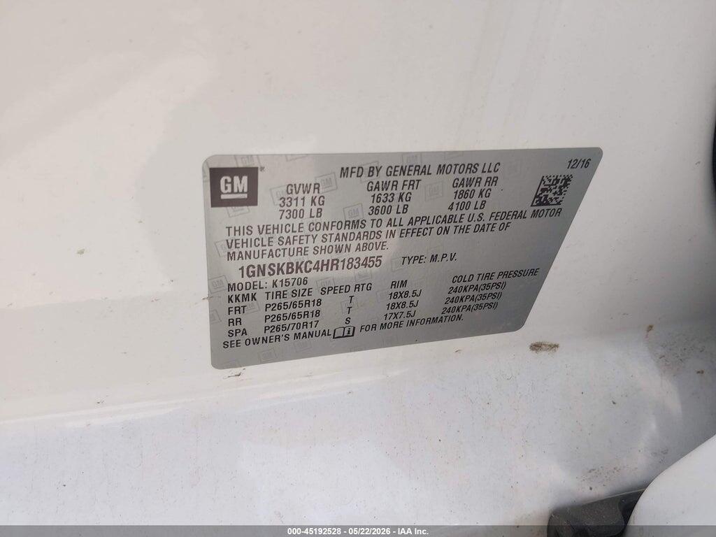 1GNSKBKC4HR183455 2017 CHEVROLET TAHOE photo no. 9