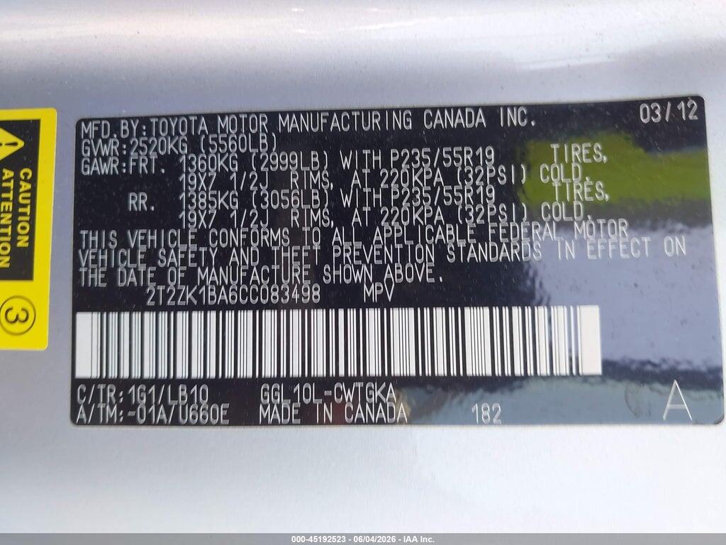 2T2ZK1BA6CC083498 2012 LEXUS RX 350 photo no. 9